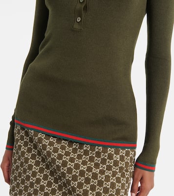 Web Stripe cashmere and silk polo sweater | Gucci