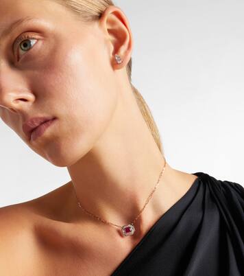 Halskette Halo Mini aus 18kt Roségold (750/1000) mit Diamanten und Rubinen | Shay Jewelry