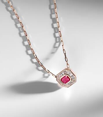 Halskette Halo Mini aus 18kt Roségold (750/1000) mit Diamanten und Rubinen | Shay Jewelry
