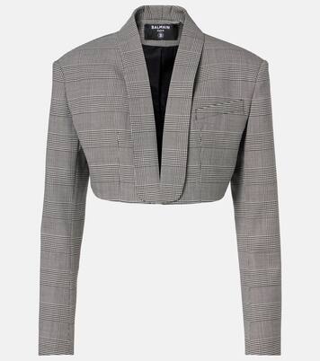 Houndstooth cropped wool-blend blazer | Balmain
