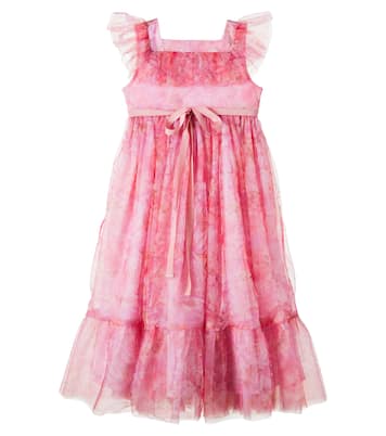 Bow-detail floral ruffled tulle dress | Petite Amalie  