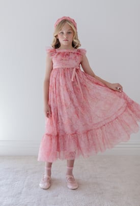 Bow-detail floral ruffled tulle dress | Petite Amalie  