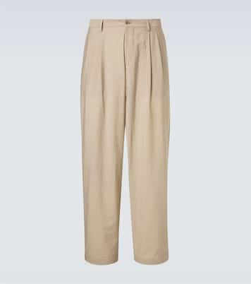 Archivio pleated cotton-blend straight pants | Giorgio Armani