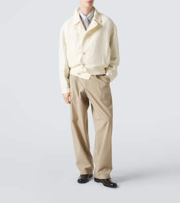 Archivio pleated cotton-blend straight pants | Giorgio Armani
