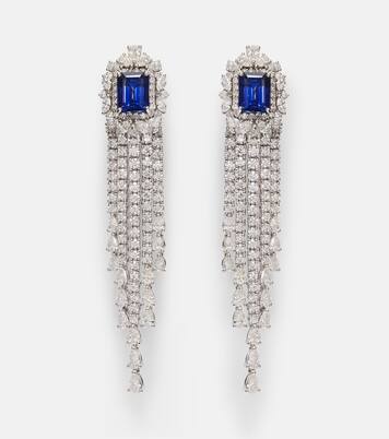 Reign Supreme 18kt white gold drop earrings with diamonds and sapphires | Yeprem