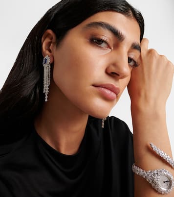 Reign Supreme 18kt white gold drop earrings with diamonds and sapphires | Yeprem