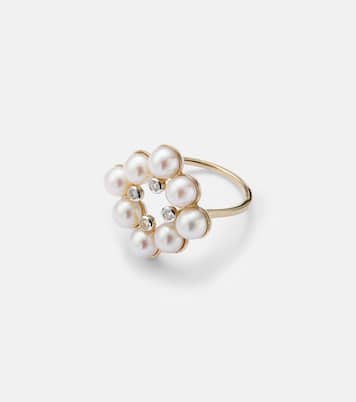 Cluster 14kt gold ring with pearls and diamonds | Mateo
