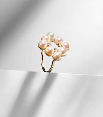 Cluster 14kt gold ring with pearls and diamonds | Mateo