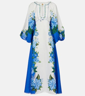 Printed puff-sleeve linen maxi dress | Farm Rio
