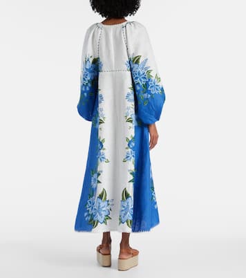 Printed puff-sleeve linen maxi dress | Farm Rio