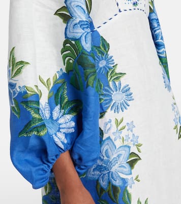 Printed puff-sleeve linen maxi dress | Farm Rio