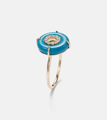 14kt gold ring with turquoise and diamonds | Mateo
