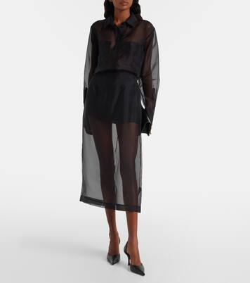 High-rise silk organza midi skirt | Frame