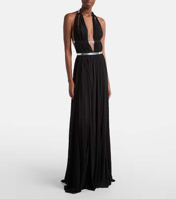 Leather-trimmed draped gown | Alaïa
