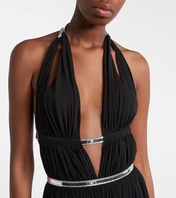 Leather-trimmed draped gown | Alaïa