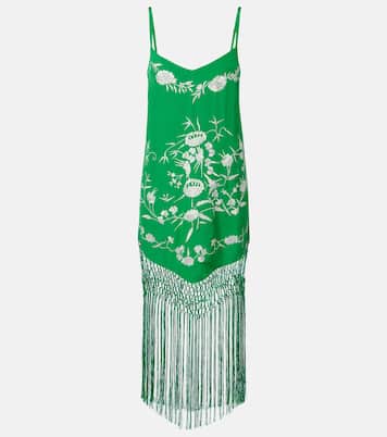 Embellished embroidered fringed silk minidress | Camilla