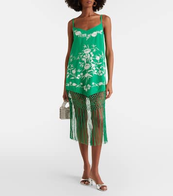 Embellished embroidered fringed silk minidress | Camilla