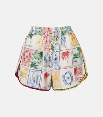Brasil Vintage printed linen-blend shorts | Farm Rio