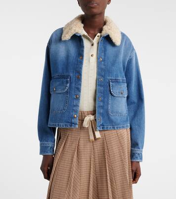 Teddy-trimmed denim shirt  | Moncler