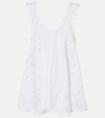 Embroidered scalloped cotton minidress | Juliet Dunn