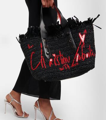 Frangibus Medium embroidered raffia tote bag | Christian Louboutin
