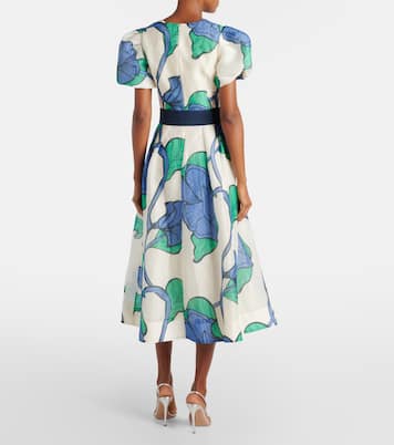Robe midi Blue Ivy en lin et soie à fleurs | Rebecca Vallance