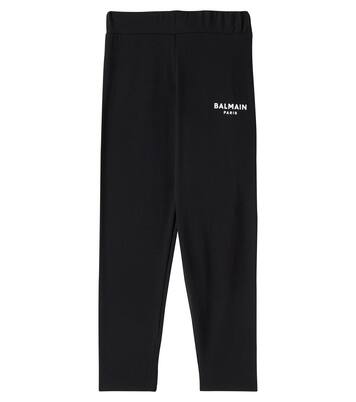 Logo cotton-blend jersey leggings | Balmain Kids