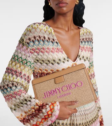 Avenue Small leather-trimmed pouch | Jimmy Choo