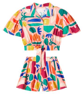 Printed cotton crop shirt and shorts set | Fábula