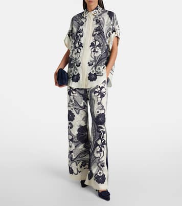 Pantalon ample Mickey en lin à fleurs | Alémais