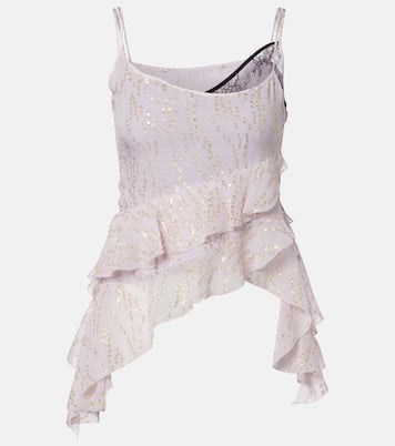 Printed ruffled asymmetric silk-blend top | Jacques Wei