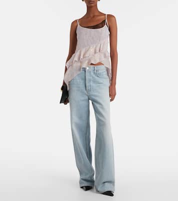 Printed ruffled asymmetric silk-blend top | Jacques Wei