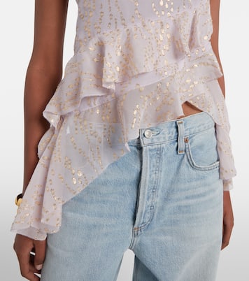 Printed ruffled asymmetric silk-blend top | Jacques Wei