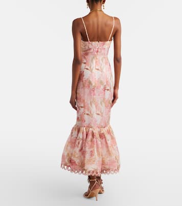 Robe midi Como en lin et soie à fleurs | Zimmermann