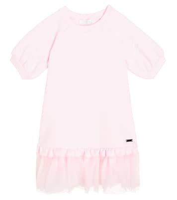 Jersey tulle-trimmed dress | Monnalisa