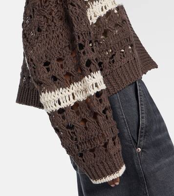 Open-knit jute and cotton-blend cardigan | Brunello Cucinelli