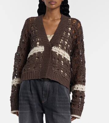 Open-knit jute and cotton-blend cardigan | Brunello Cucinelli