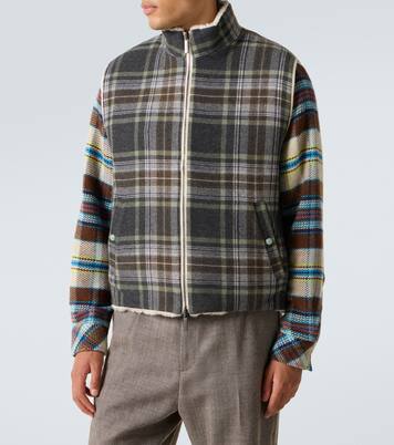 Reversible cashmere and wool vest with emerald | God's True Cashmere