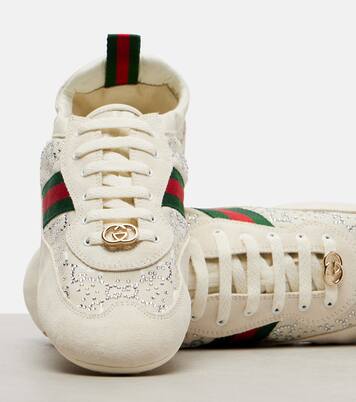 Gucci Shift embellished suede-trimmed sneakers | Gucci