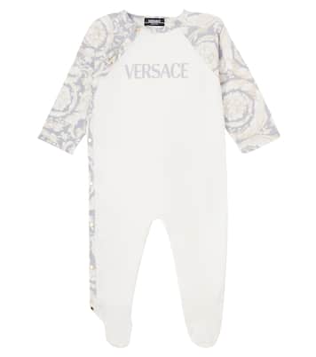 Grenouillère Barocco en coton mélangé à logo  | Versace Kids