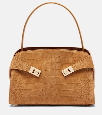 Hug Medium croc-effect suede shoulder bag | Ferragamo
