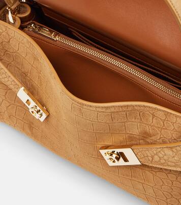 Hug Medium croc-effect suede shoulder bag | Ferragamo