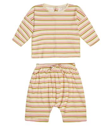 Baby Anthurium striped cotton T-shirt and shorts set | Caramel