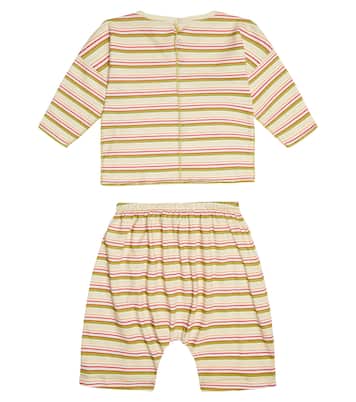 Baby Anthurium striped cotton T-shirt and shorts set | Caramel