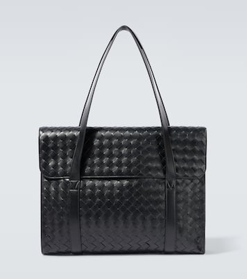 Classic Portfolio Intrecciato leather messenger bag in black
