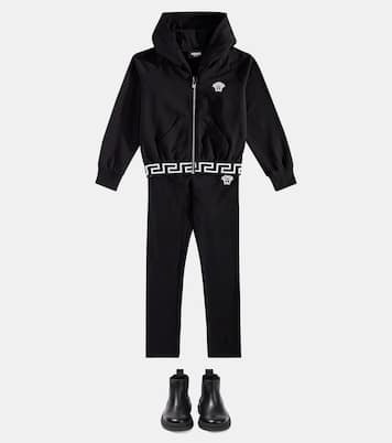 Greca cotton-blend jersey leggings | Versace Kids