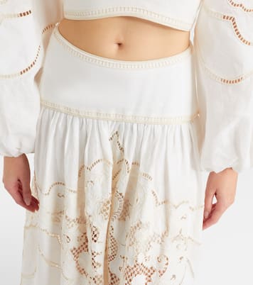 Jupe longue Daylight brodée en lin | Zimmermann
