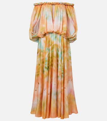 Luna off-shoulder printed silk chiffon gown | Zimmermann
