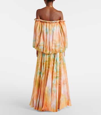 Luna off-shoulder printed silk chiffon gown | Zimmermann