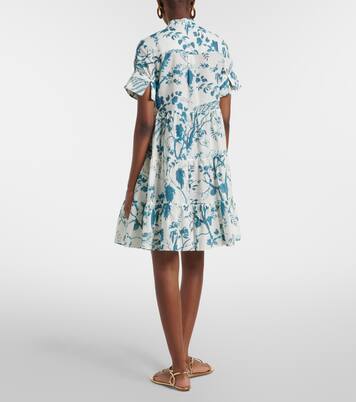 Floral tiered cotton and linen minidress | Erdem